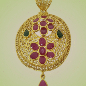 Sha Jewellers 22k Gold Floral Pendant with Emeralds and Rubies | Flower Design Studded Temple Jewelry