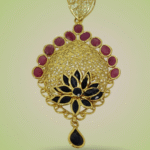 Sha Jewellers 22k Gold Floral Pendant with Ruby Border and Blue Sapphire Flower Design | Traditional Studded Temple Jewelry
