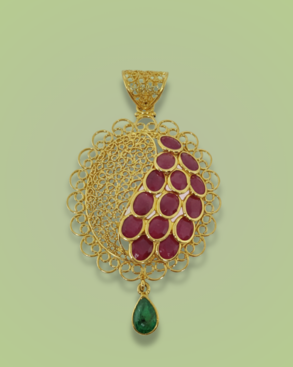 Sha Jewellers 22k Gold Ruby Pendant with Single Emerald Drop | Traditional Dual Gemstone Jewelry