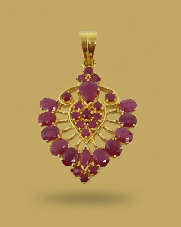 Sha Jewellers 22k Gold Ruby Pendant with Natural Ruby Center Stone | Traditional Gold Jewelry