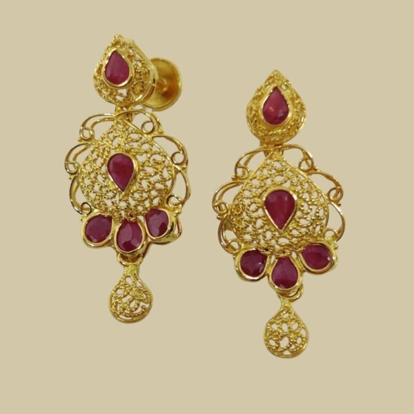 Sha Jewellers 22k Gold Ruby Drop Earrings | Traditional Hanging Ruby Jewelry with Premium Gemstones