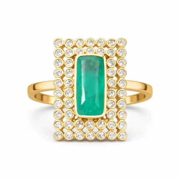 Rectangular Raw Emerald Ring | Uncut Polki Diamond Band | 22k Gold Statement Jewelry | Sha Jewellers Hyderabad