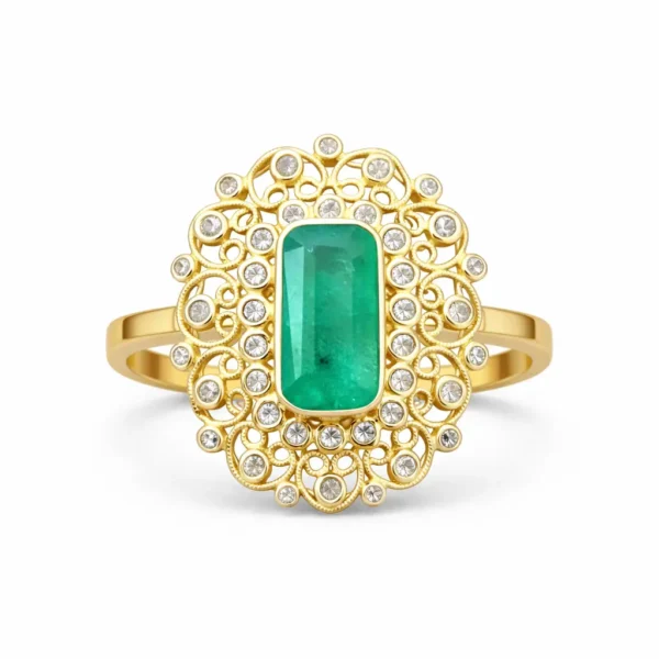 Raw Emerald Uncut Diamond Ring | 22k Gold Statement Ring | Polki Emerald Jewelry | Sha Jewellers Hyderabad