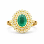 Sha Jewellers 22k Gold Round Raw Emerald Ring with Uncut Polki Diamonds | Sacred Circle Statement Jewelry