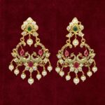 Sha Jewellers 22k Gold Rubies, Emerald and Polki Chand Bali Earrings with South Sea Pearls | Nizami Style Traditional Jewelry