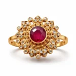 Sha Jewellers 22k Gold Large Ruby Center Ring with Uncut Polki Diamonds | Royal Statement Jewelry