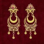Sha Jewellers 22k Gold Ruby Chand Bali Earrings with South Sea Pearls | Traditional Ruby Pearl Jhumkas