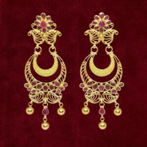 Sha Jewellers 22k Gold Ruby Chand Bali Earrings with South Sea Pearls | Traditional Ruby Pearl Jhumkas