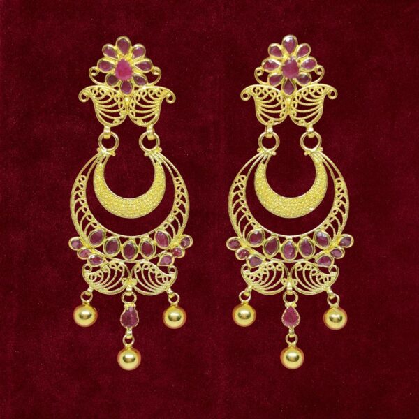 Sha Jewellers 22k Gold Ruby Chand Bali Earrings with South Sea Pearls | Traditional Ruby Pearl Jhumkas