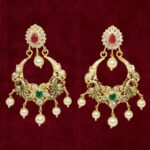 Sha Jewellers 22k Gold Royal Chand Bali Earrings with Rubies, Emeralds, Polki Diamonds and South Sea Pearls | Nizami Style Tapestry Jewelry