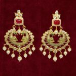 Sha Jewellers 22k Gold Peacock Design Chand Bali Earrings with Rubies, Emeralds, Polki Diamonds and South Sea Pearls | Royal Nizami Jewelry