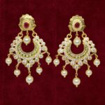 Sha Jewellers 22k Gold Ruby, Polki Diamond and South Sea Pearl Chand Bali Earrings | Nizami Style Traditional Jewelry