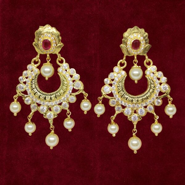 Sha Jewellers 22k Gold Ruby, Polki Diamond and South Sea Pearl Chand Bali Earrings | Nizami Style Traditional Jewelry
