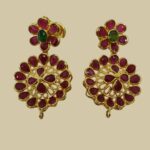 Sha Jewellers 22k Gold Round Ruby and Emerald Drop Earrings | Circular Design Traditional Hanging Jewelry
