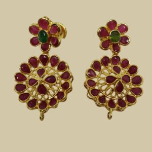 Sha Jewellers 22k Gold Round Ruby and Emerald Drop Earrings | Circular Design Traditional Hanging Jewelry