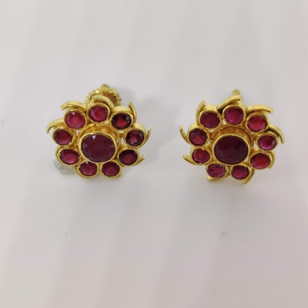 Sha Jewellers Classic Ruby-Studded 22k Gold Ear Tops | Vibrant Traditional Stud Earrings
