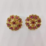 Sha Jewellers Ruby Cluster 22k Gold Ear Tops | Fiery Statement Stud Earrings