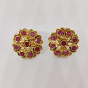 Sha Jewellers Ruby Cluster 22k Gold Ear Tops | Fiery Statement Stud Earrings