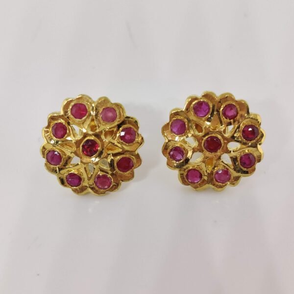 Sha Jewellers Ruby Cluster 22k Gold Ear Tops | Fiery Statement Stud Earrings