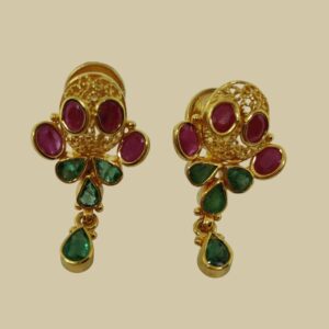 Sha Jewellers 22k Gold Ruby and Emerald Drop Earrings | Traditional Hanging Gemstone Jewelry with Premium Rubies and Emeralds