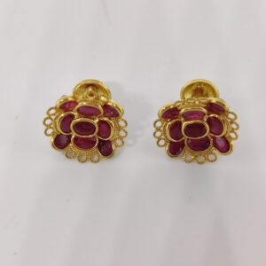Sha Jewellers Premium Handcrafted Ruby-Studded 22k Gold Ear Tops | Timeless Traditional Jewelry