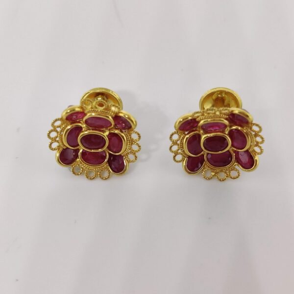 Sha Jewellers Premium Handcrafted Ruby-Studded 22k Gold Ear Tops | Timeless Traditional Jewelry