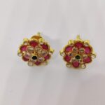 Sha Jewellers 22k Gold Ear Tops with Ruby, Emerald and Uncut Polki Diamonds | Trio Gemstone Traditional Jewelry