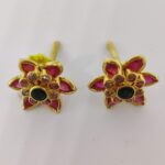 Sha Jewellers Heirloom-Quality 22k Gold Ear Tops with Rubies and Emerald Center | Legacy Luxury Jewelry