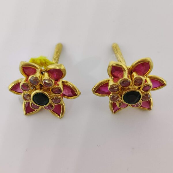 Sha Jewellers Heirloom-Quality 22k Gold Ear Tops with Rubies and Emerald Center | Legacy Luxury Jewelry