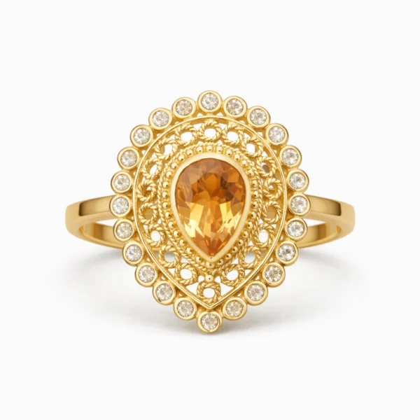 Sha Jewellers 22k Gold Topaz Ring with Uncut Polki Diamonds | Serene Gemstone Statement Jewelry