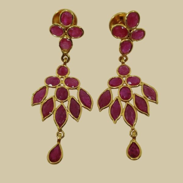 Sha Jewellers 22k Gold Ruby Drop Earrings | Traditional Hanging Ruby Jewelry