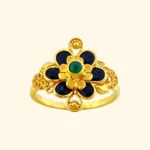 Sha Jewellers 22k Gold Floral Ring with Blue Sapphire Petals and Central Emerald | Nature Inspired Gemstone Jewelry