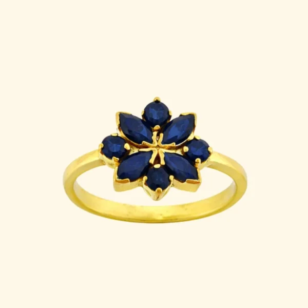 Sha Jewellers 22k Gold Floral Ring with 8 Blue Sapphires | Sacred Geometry Lotus Design Jewelry