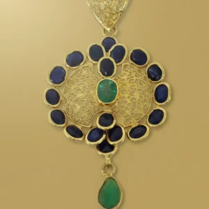Sha Jewellers 22k Gold Emerald and Blue Sapphire Pendant | Lush Green and Deep Blue Gemstone Jewelry