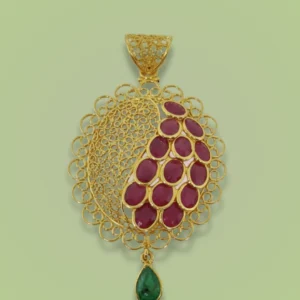 Sha Jewellers 22k Gold Pendant with Rubies and Hanging Emerald | Ruby Body with Emerald Drop Jewelry