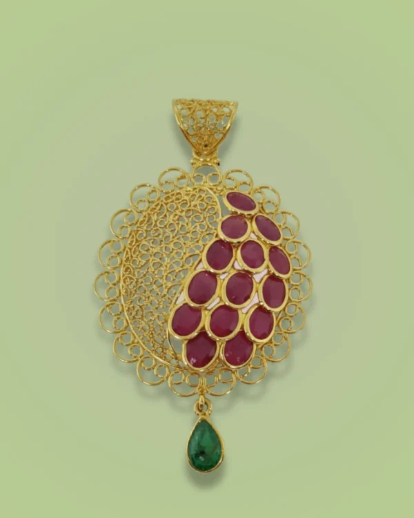 Sha Jewellers 22k Gold Pendant with Rubies and Hanging Emerald | Ruby Body with Emerald Drop Jewelry