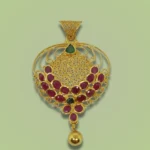 Sha Jewellers 22k Gold Pendant with Rubies, One Emerald and Hanging Gold Drop | Traditional Gemstone Jewelry