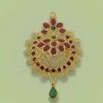 Sha Jewellers 22k Gold Pendant with Top Emerald, Rubies and Center Hanging Emerald | Triple-Element Gemstone Jewelry