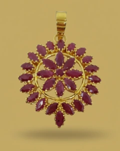 Sha Jewellers 22k Gold Floral Ruby Pendant with Rich Vibrant Rubies | Ruby Flower Design Jewelry