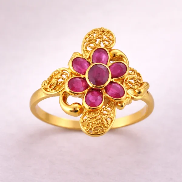 Sha Jewellers 22k Gold Floral Crown Ruby Ring with dimensional ruby petals | Nature Inspired Statement Jewelry