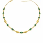 Sha Jewellers Handmade 22k Gold Pear Shape Emerald Chain with alternating golden ball design | Rhythmic Gemstone Necklace