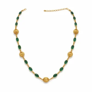 Sha Jewellers Handmade 22k Gold Emerald Ring with large handcrafted gold bead accents | Textured Statement Jewelry