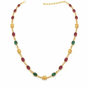Sha Jewellers Handmade 22k Gold Emerald and Ruby Chain with golden stars between each gemstone set | Celestial Design Necklace