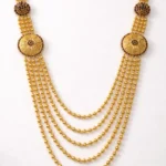 Sha Jewellers Heritage 22k Gold Five-Strand Ball Chain Chandan Haar with Four Blue Sapphire Side Pendants | Traditional Indian Necklace