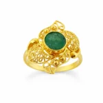 Sha Jewellers 22k Gold Floral Design Ring with Large Center Emerald | Nature Inspired Statement Jewelry