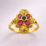 Sha Jewellers 22k Gold Floral Ring with Ruby Petals and Emerald Center | Nature Inspired Gemstone Jewelry