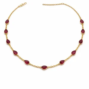 Sha Jewellers Handmade 22k Gold Pear Shape Ruby Chain with bold natural gemstones | Teardrop Ruby Necklace