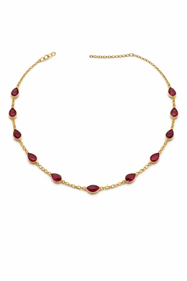 Sha Jewellers Handmade 22k Gold Pear Shape Ruby Chain with bold natural gemstones | Teardrop Ruby Necklace