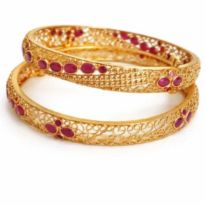Sha Jewellers Heritage 22k Gold Ruby Bangles Set of 2 | Traditional Indian Ruby Bangles with Natural Gemstones