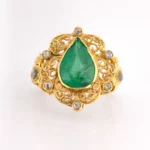 Sha Jewellers 22k Gold Ring with Large Center Emerald and Uncut Polki Diamonds | Majestic Statement Jewelry
